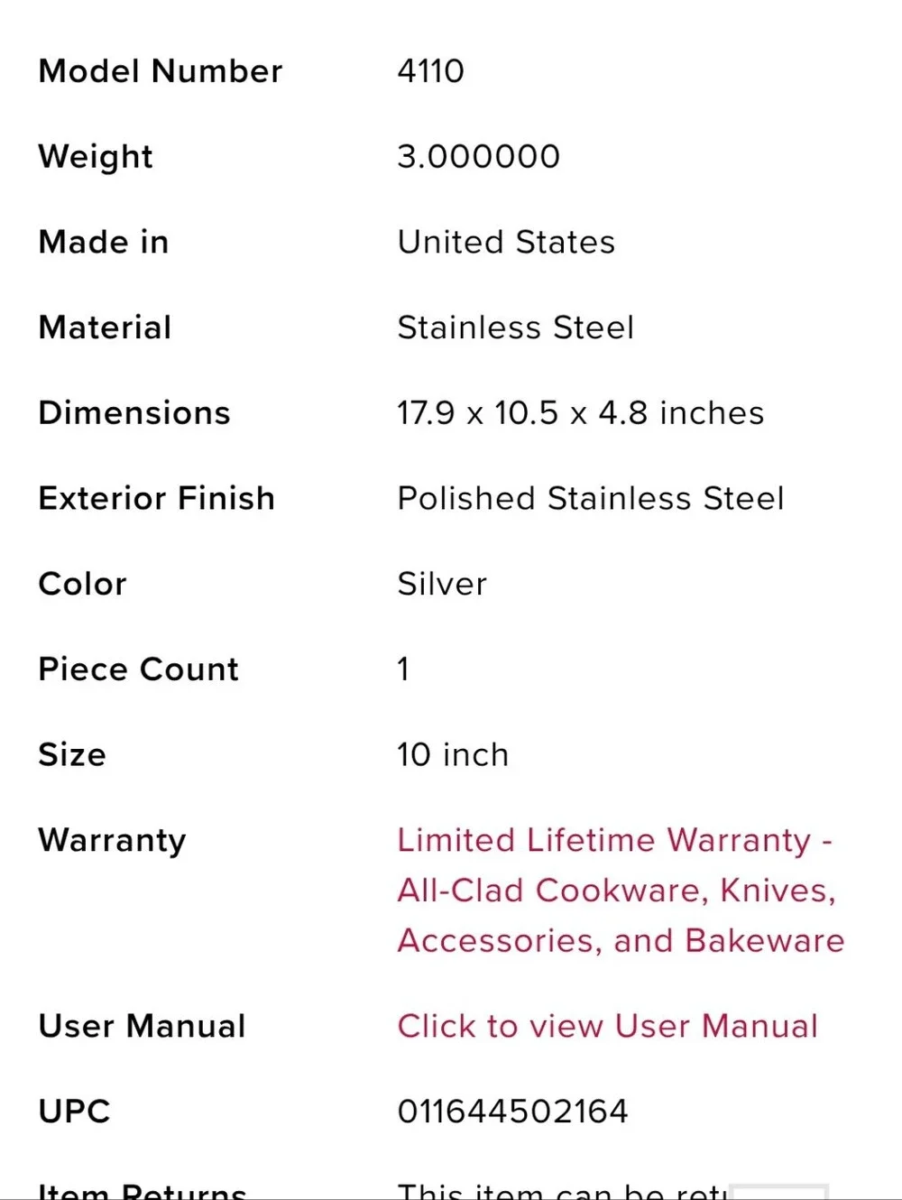 All-Clad D3 Stainless Steel 3-Ply Bonded 10